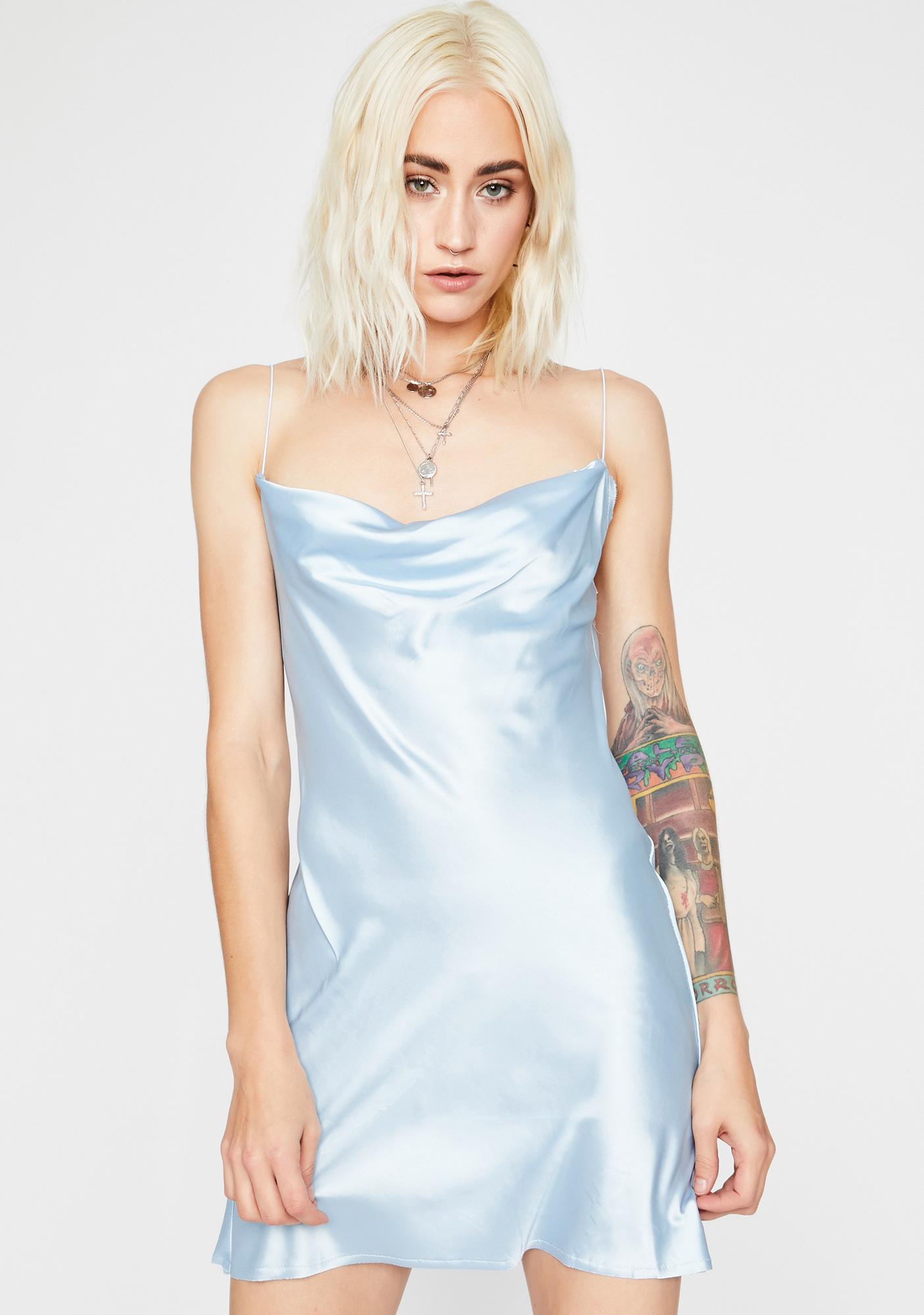 light blue silk mini dress