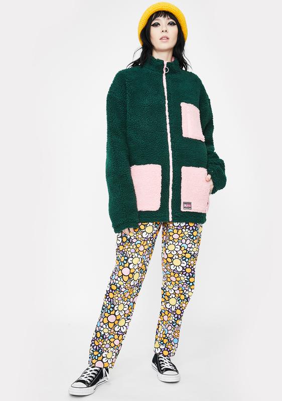 lazy oaf forest green zip up fleece