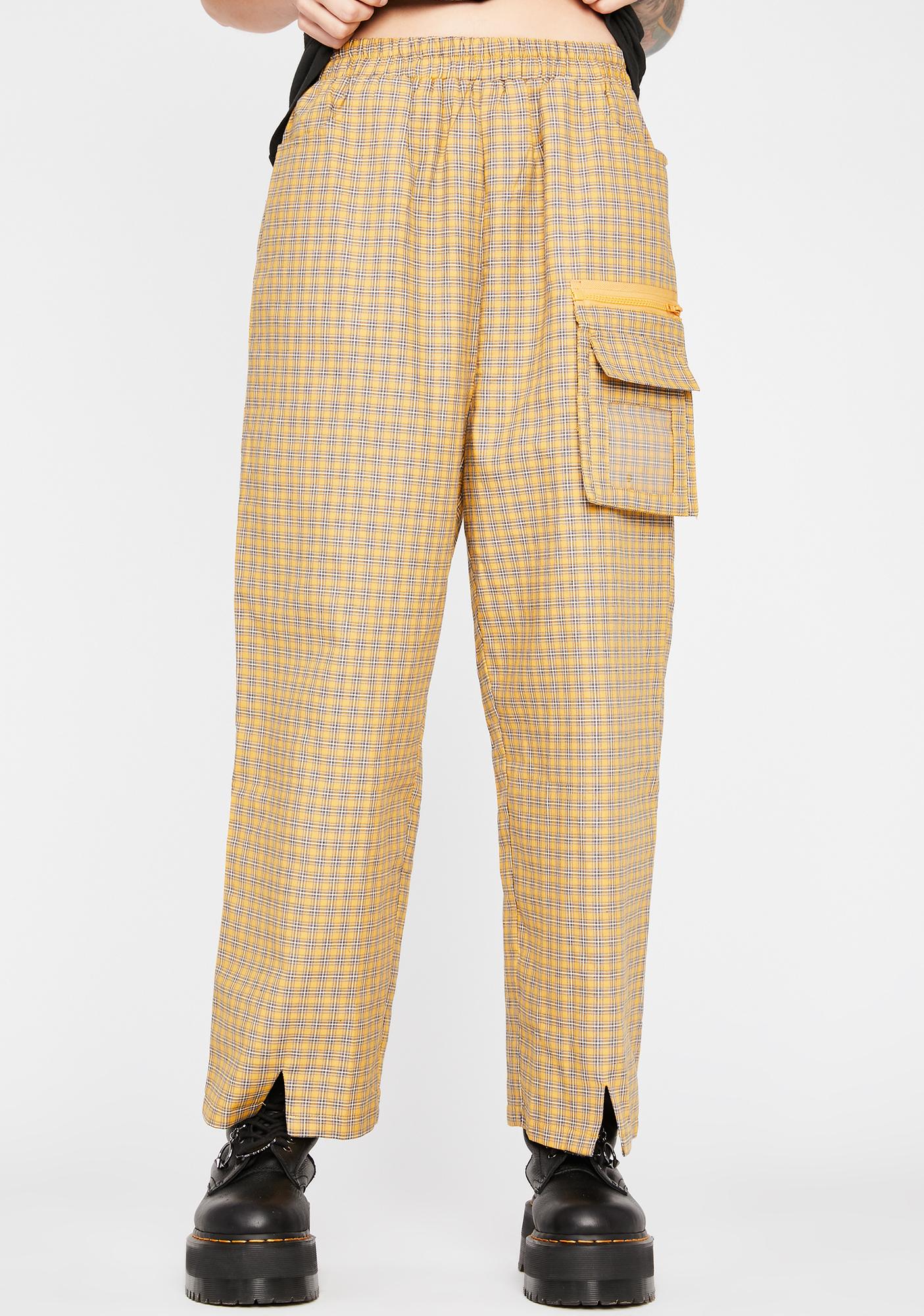mustard yellow plaid pants