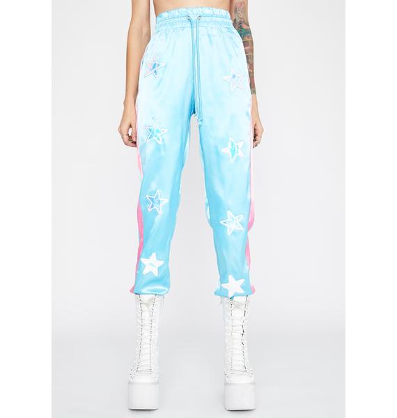 blue satin joggers