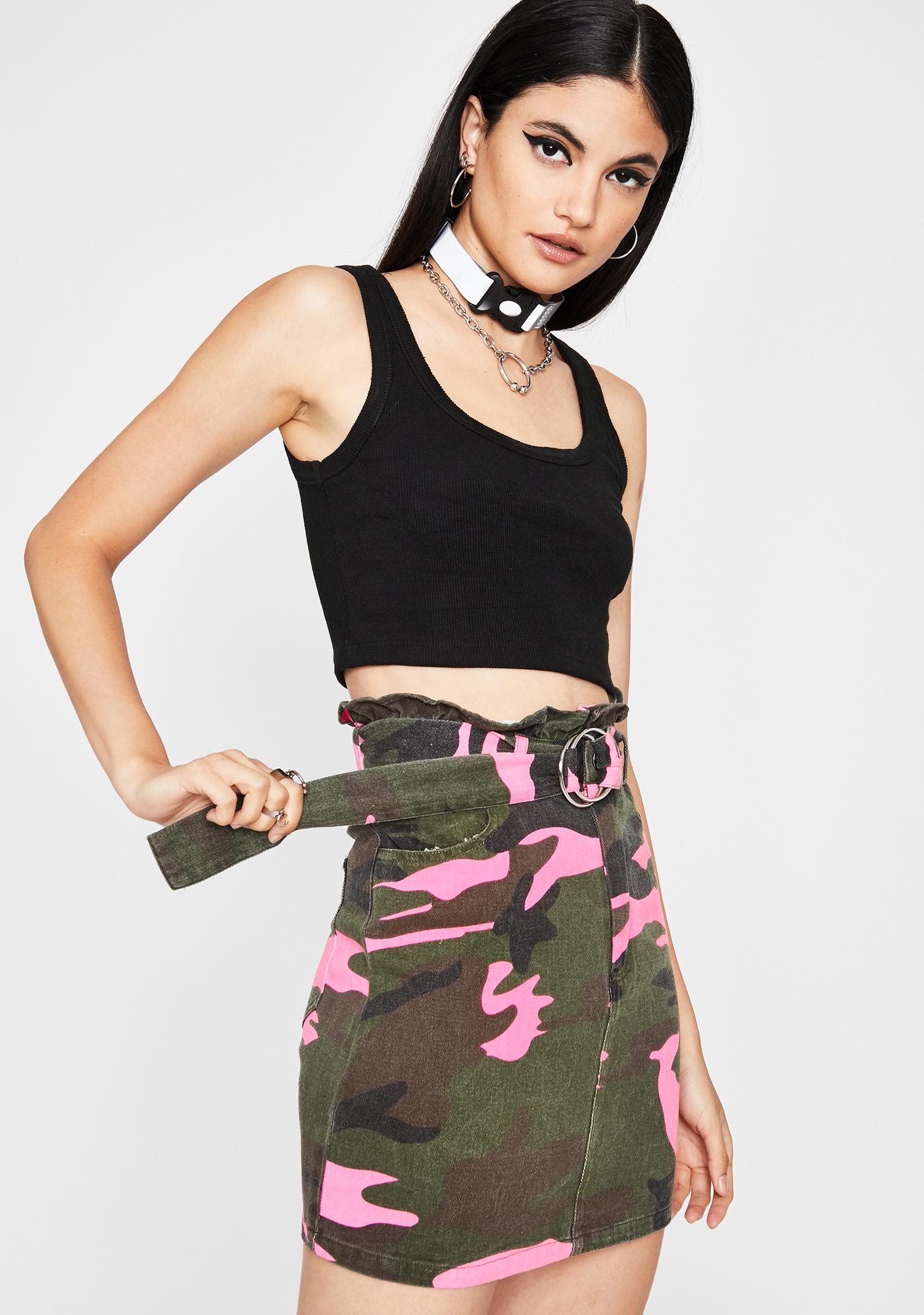 pink denim camo skirt