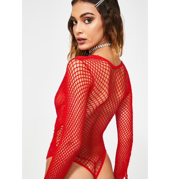 Holiday Sexy Fishnet Lace Plunging Sheer Bodysuit Re