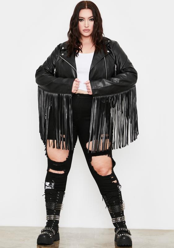 plus size fringe leather jacket