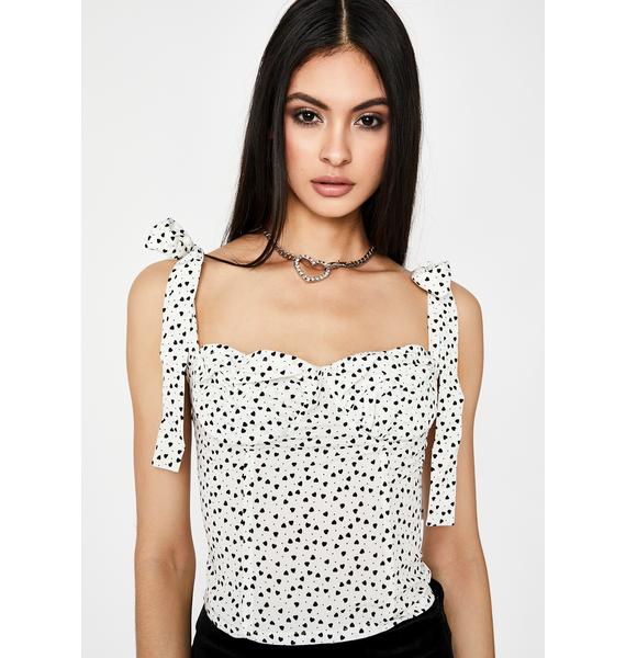 Heart Print Bustier Top Tie Tank Straps Dolls Kill