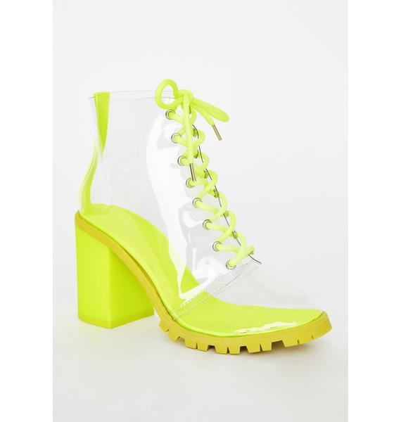 Yellow Clear Plastic LaceUp Heeled Booties Dolls Kill