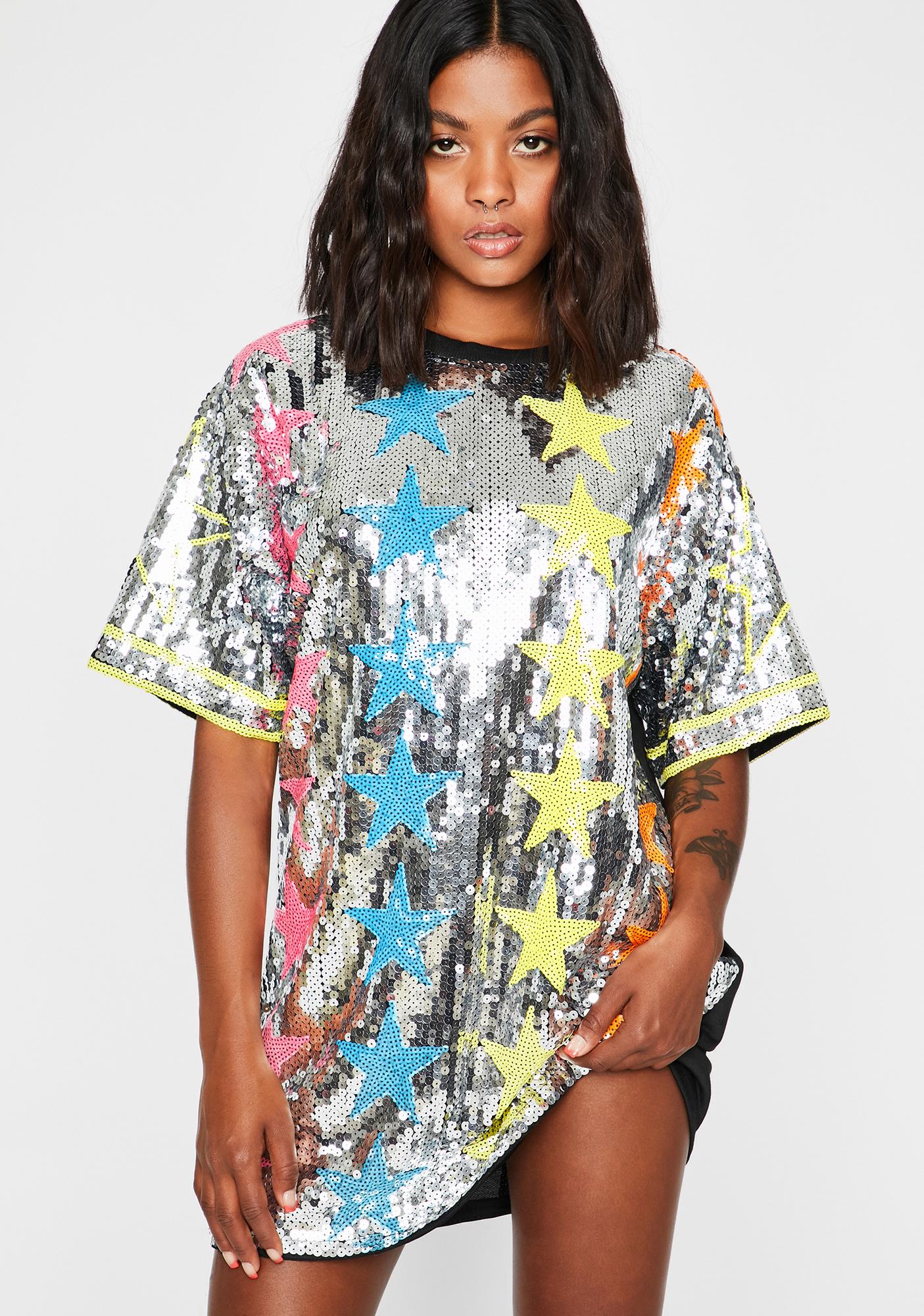 sequin graphic t shirt dress