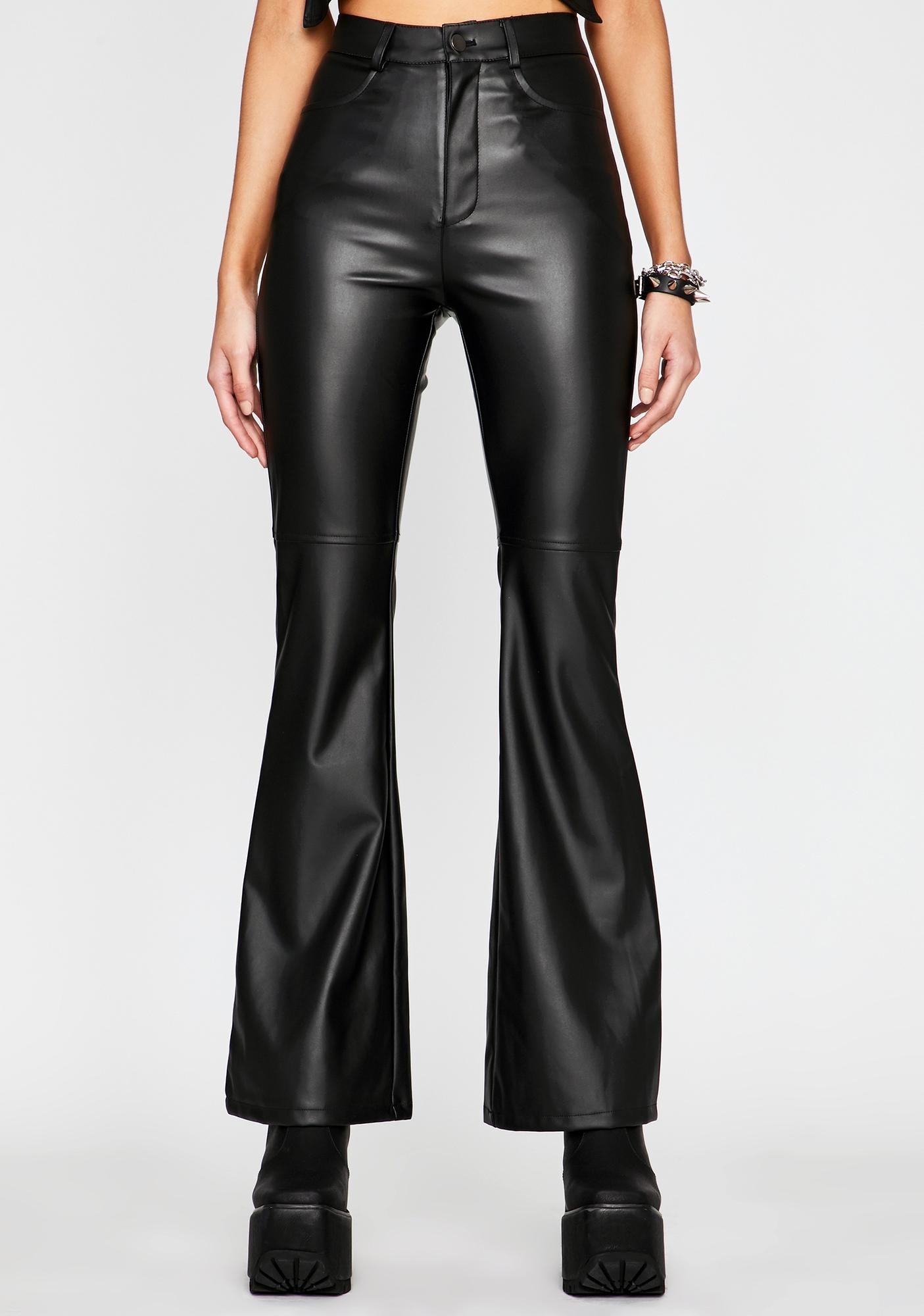 black flare leather pants