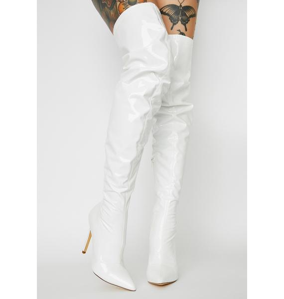 white vinyl thigh high boots