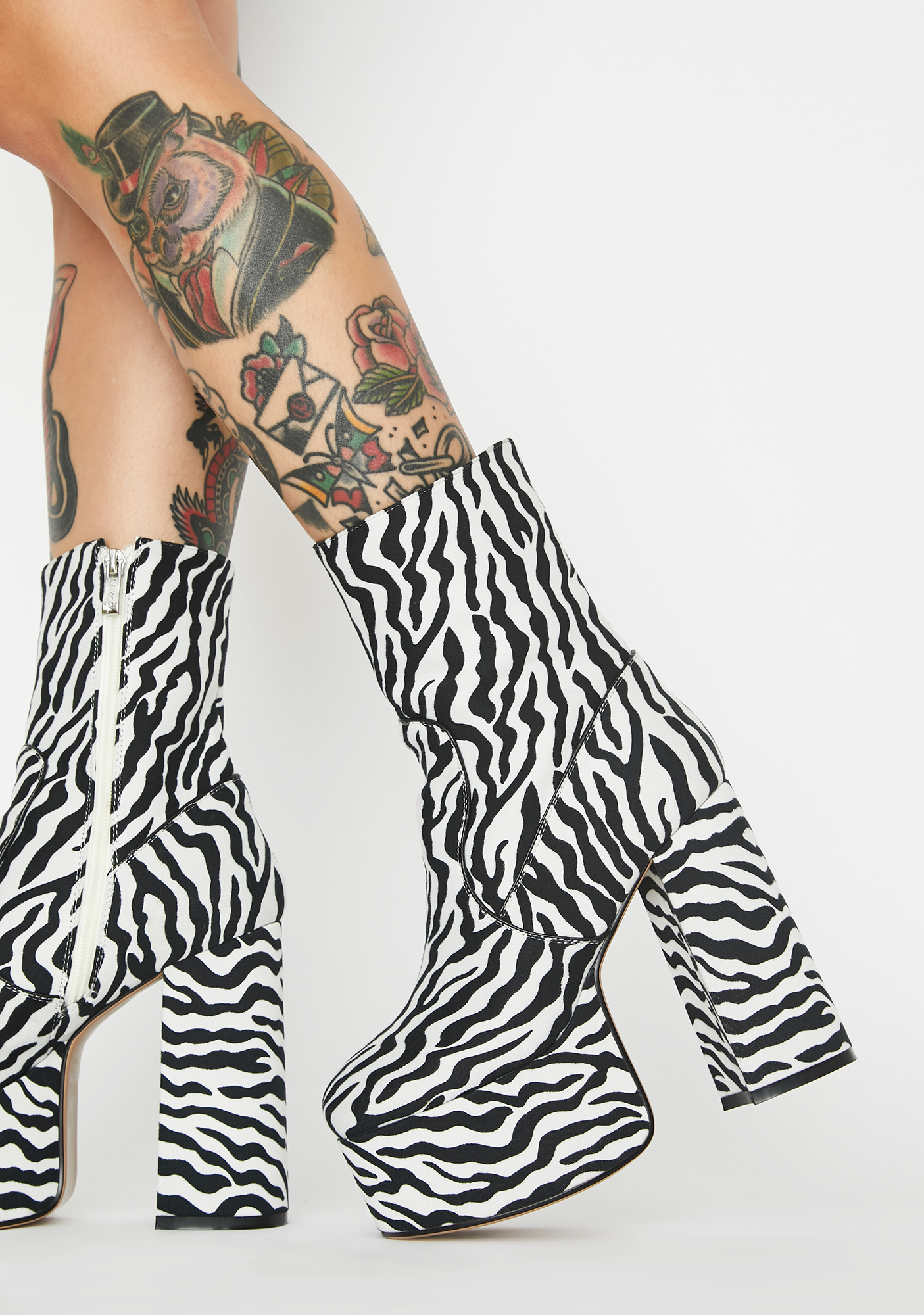 Zebra Print Chunky Heel Boots Dolls Kill 8448