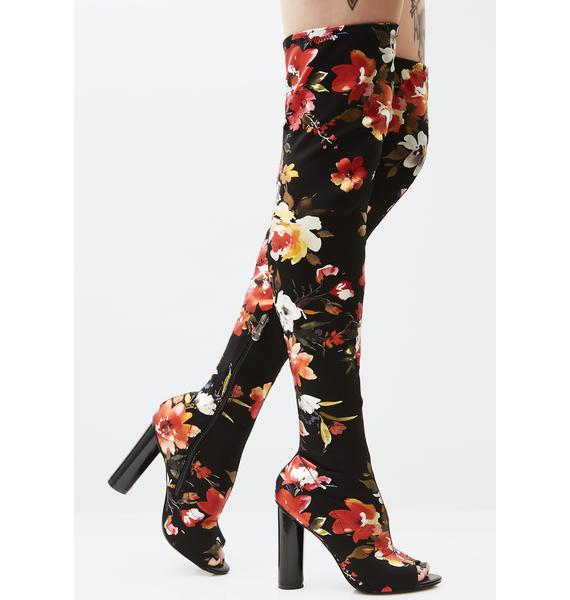 flower thigh high boots