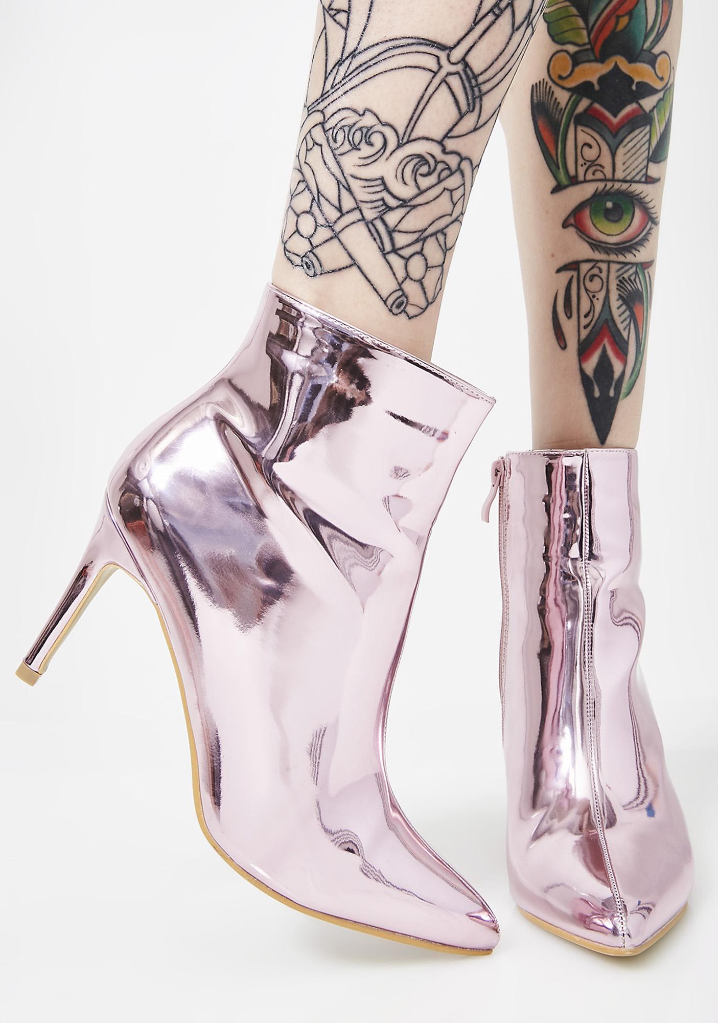 metallic pink booties
