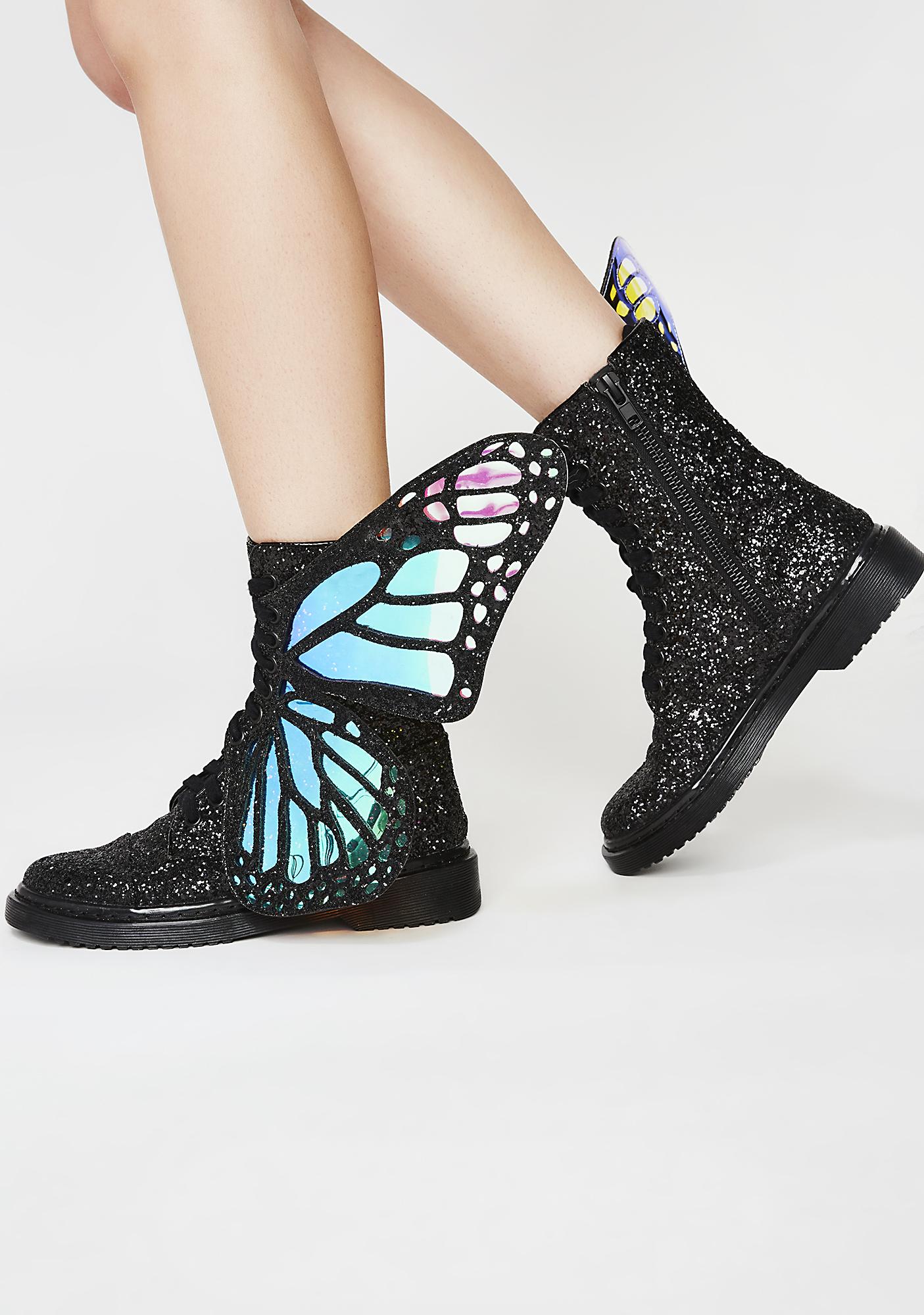 metamorphic glitter boots butterfly