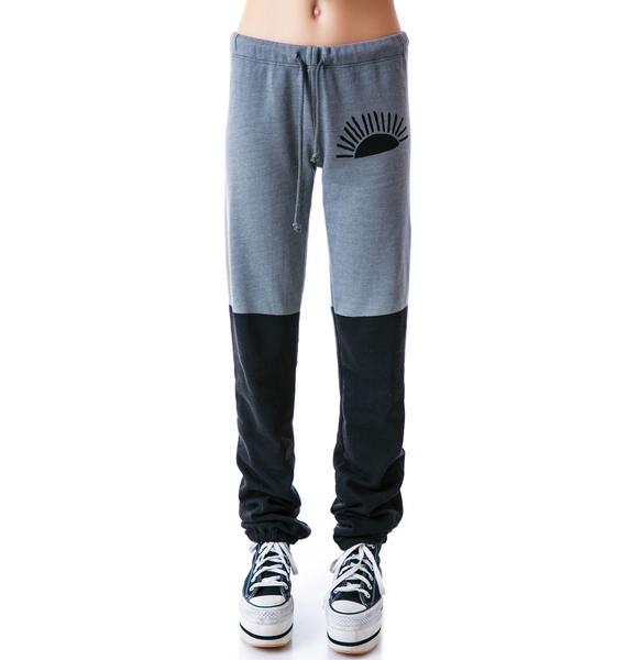 black and white split sweatpants