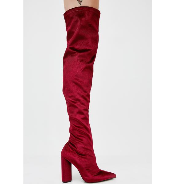 Burgundy Velvet Over The Knee Boots Dolls Kill