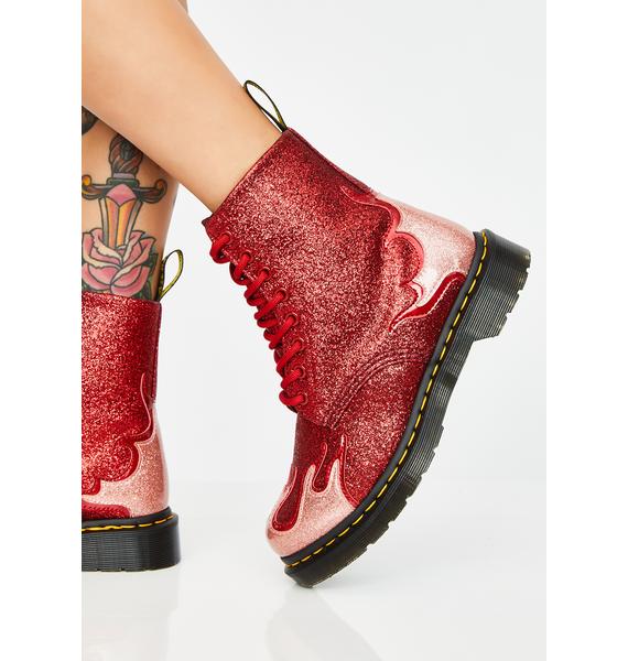 red glitter flame doc martens