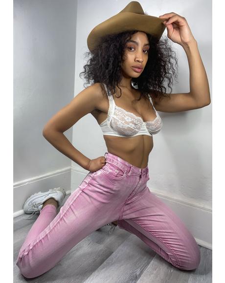 Pink Acid Wash Skinny Jeans