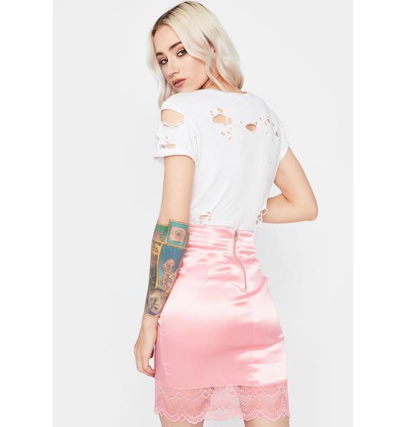 Satin High Waisted Lace Trim Mini Skirt - Pink | Dolls Kill