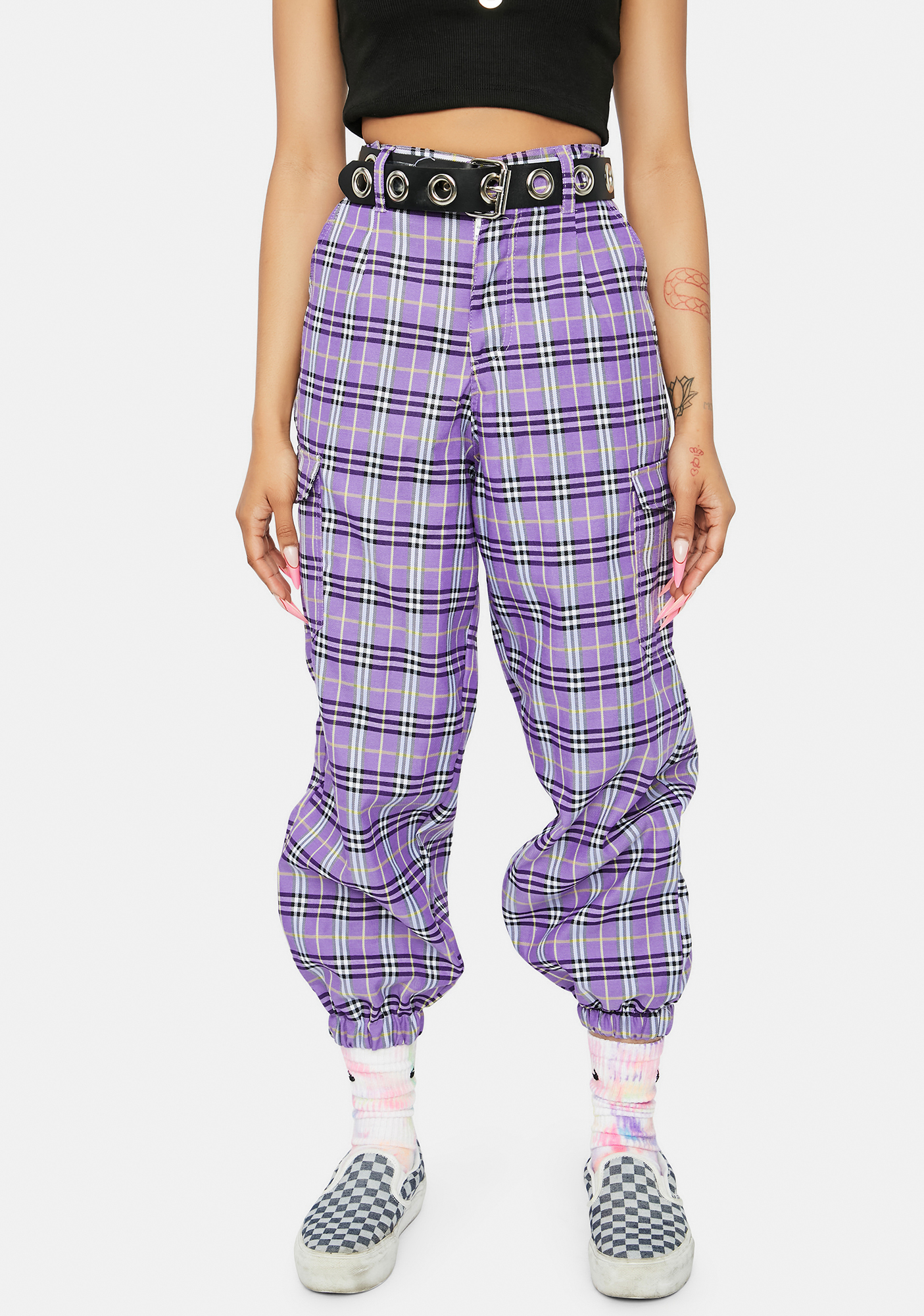 plaid cargo joggers