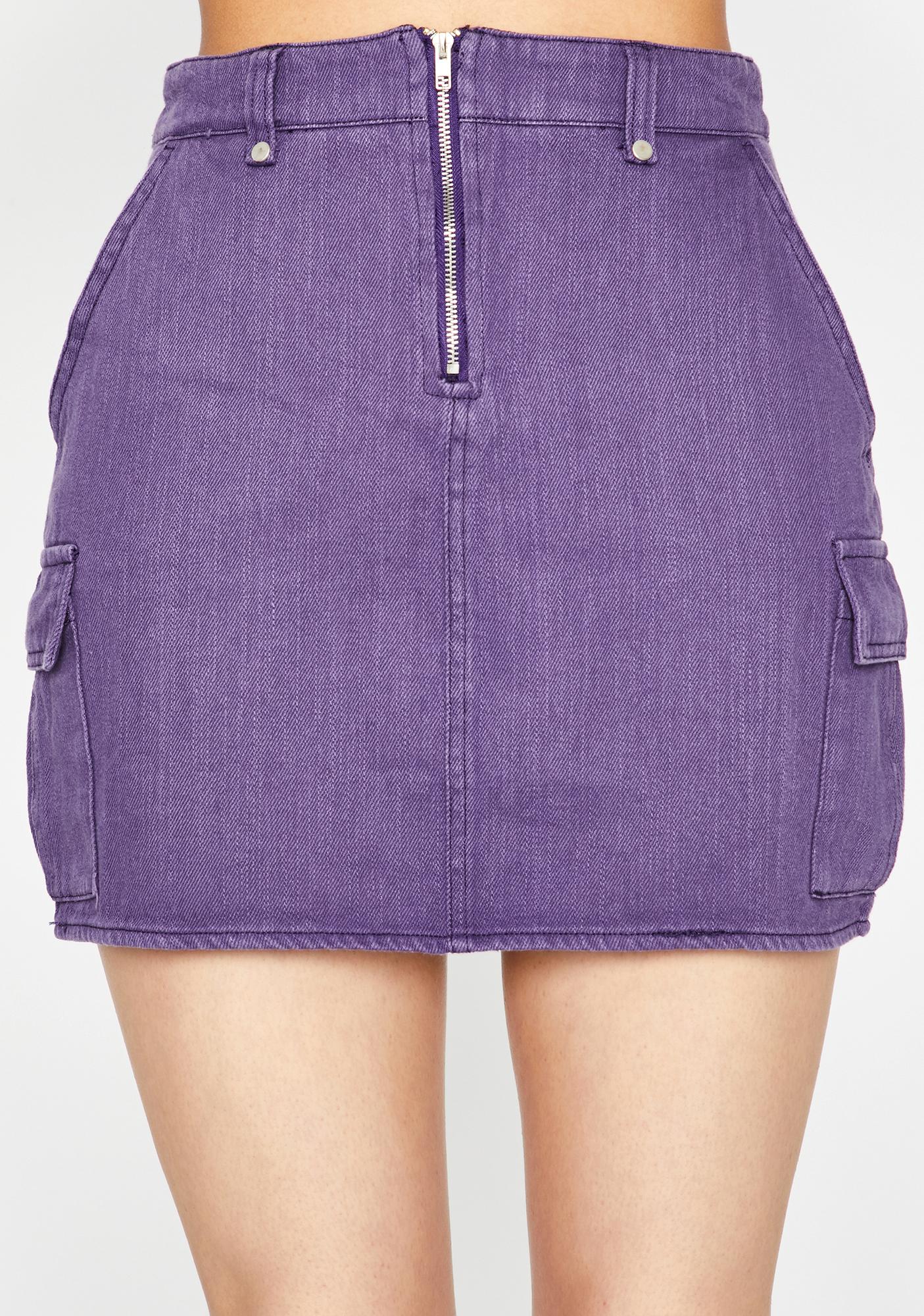 purple denim skirt