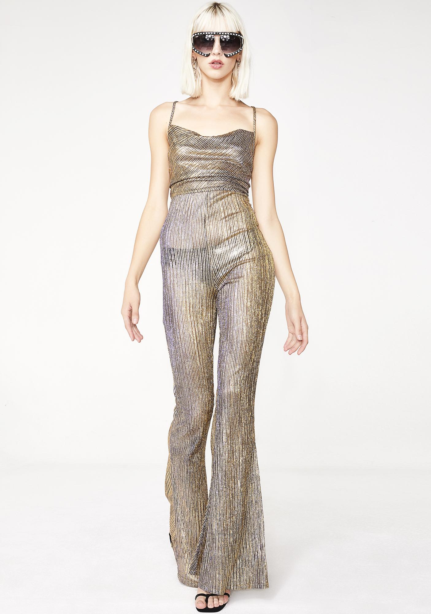 gold flare jumpsuit