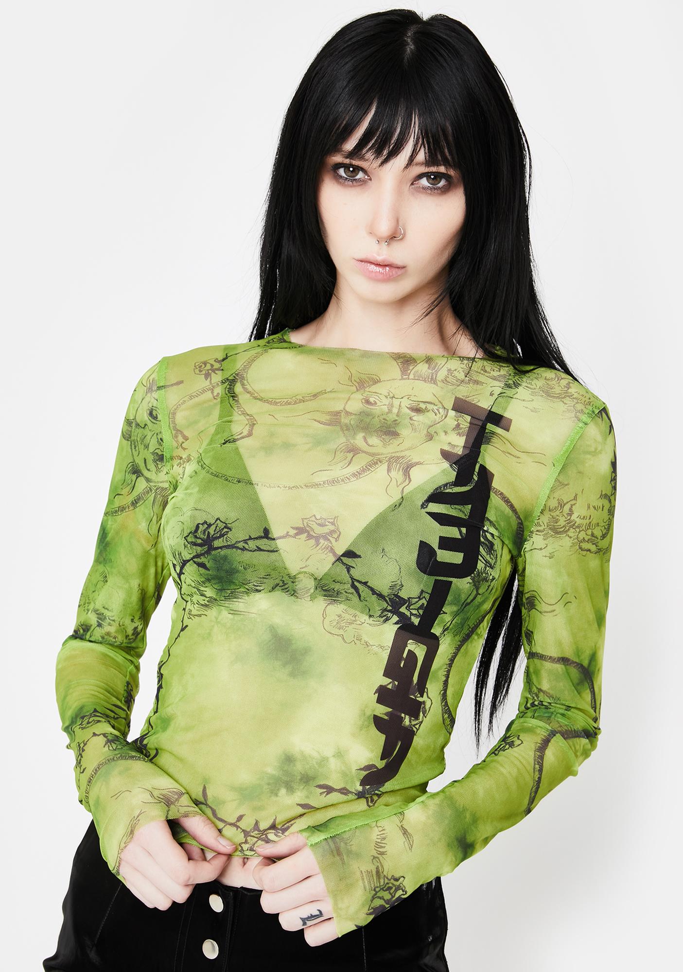 green sheer long sleeve top