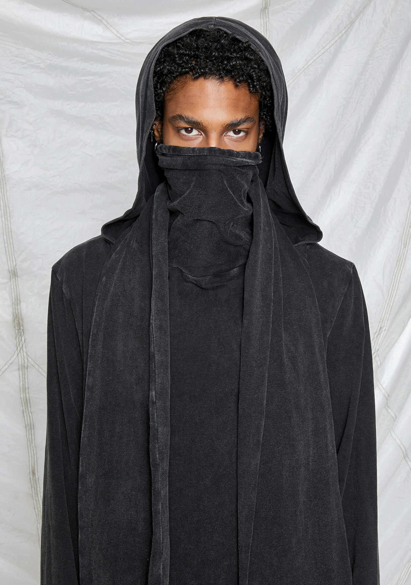 Darker Wavs Unisex Hooded Wrap Shirt - Washed Black | Dolls Kill
