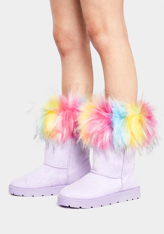 rainbow furry boots