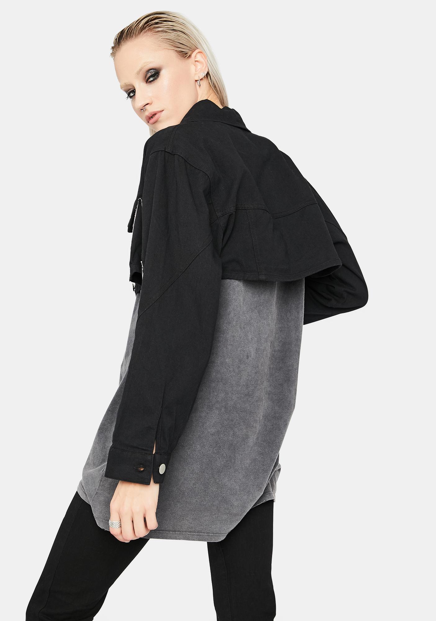 fringe denim jacket black