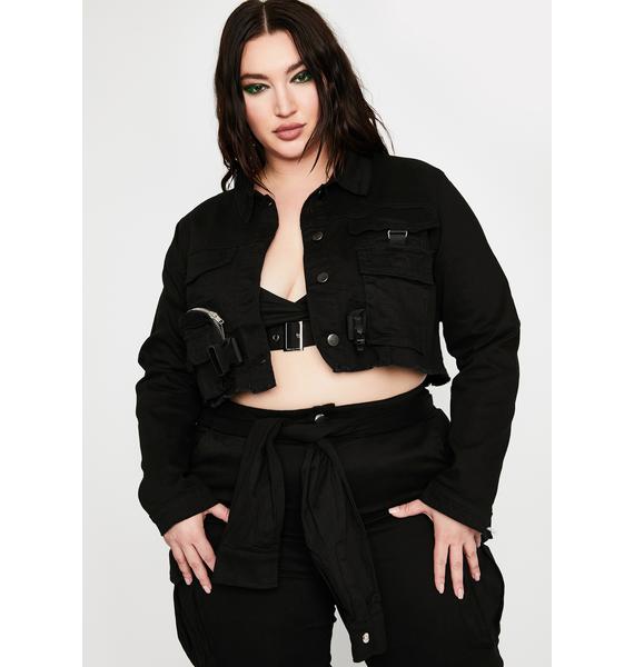 Plus Size Black Utility Techwear Cropped Denim Cargo Jacket Dolls Kill