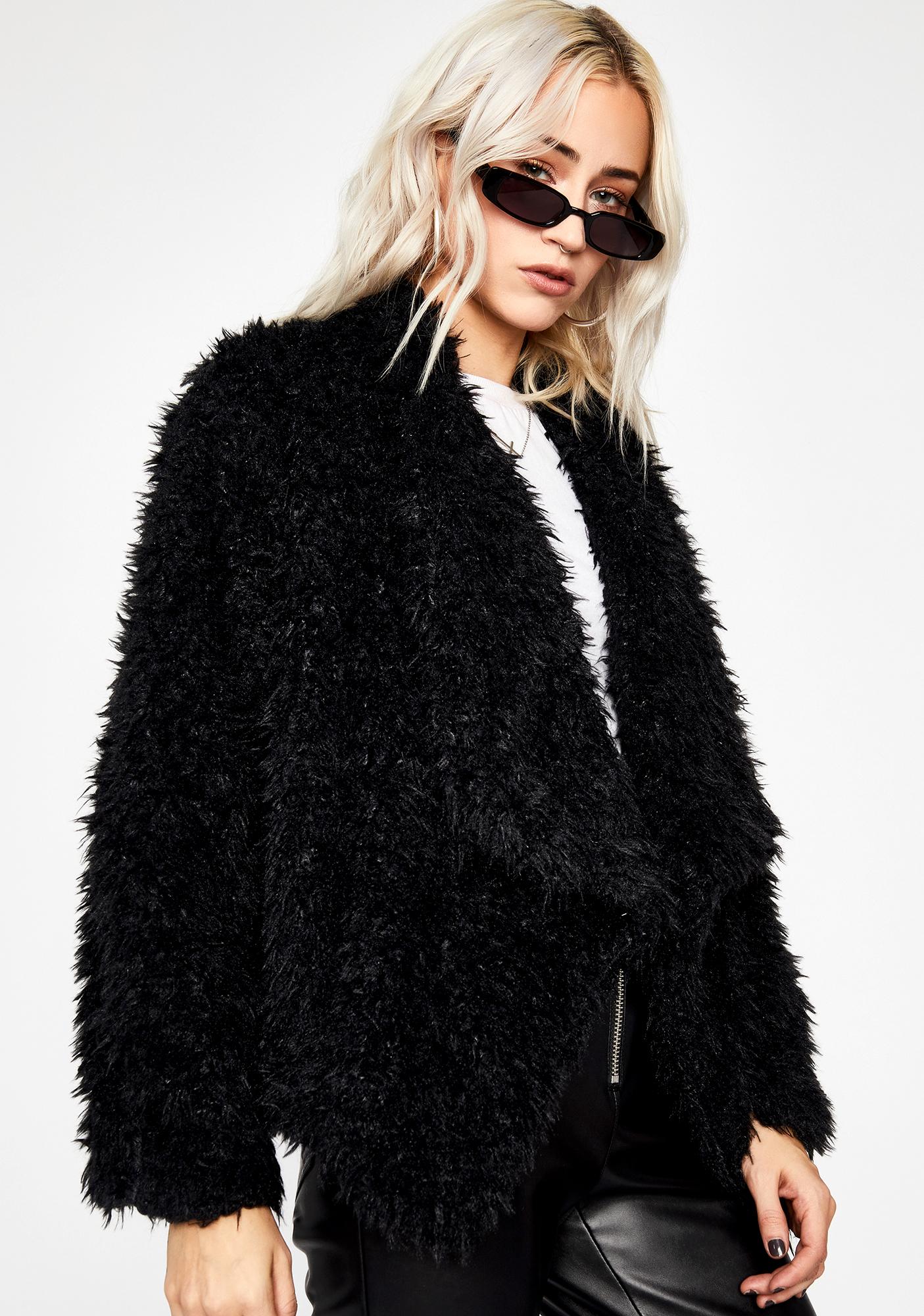 Fuzzy Faux Fur Foldover Jacket Black | Dolls Kill