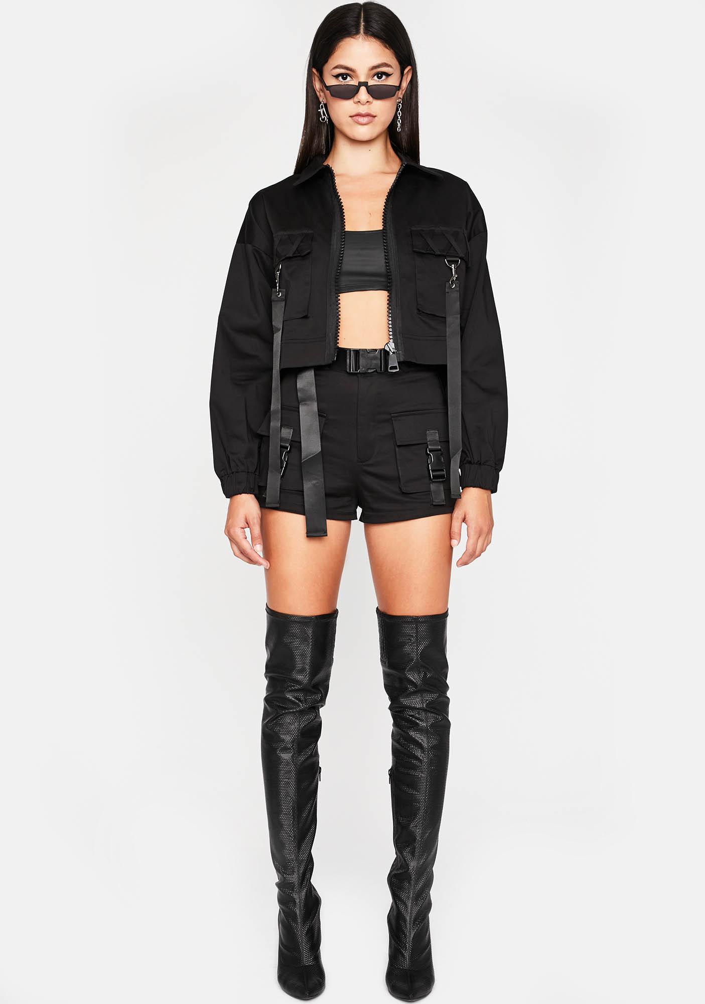 Black Utility Techwear Shorts Set Dolls Kill