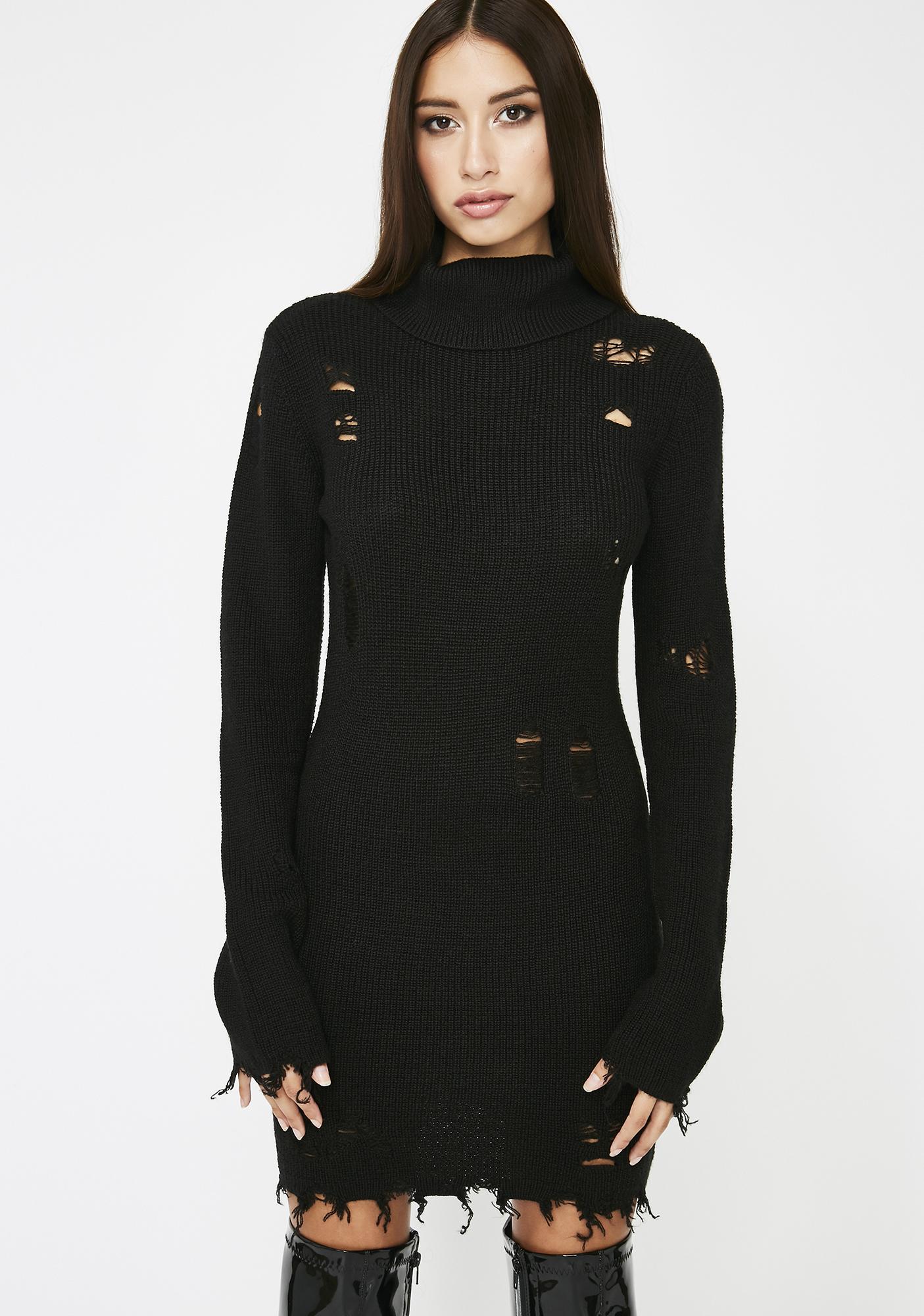black distressed sweater dress