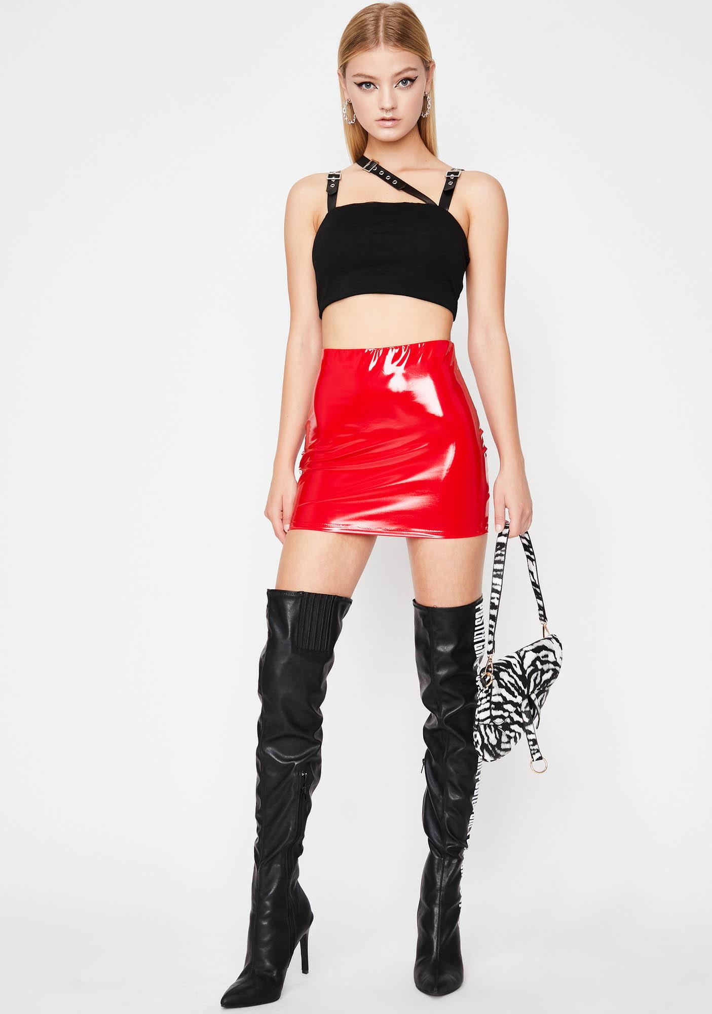 red vinyl skirt outfit