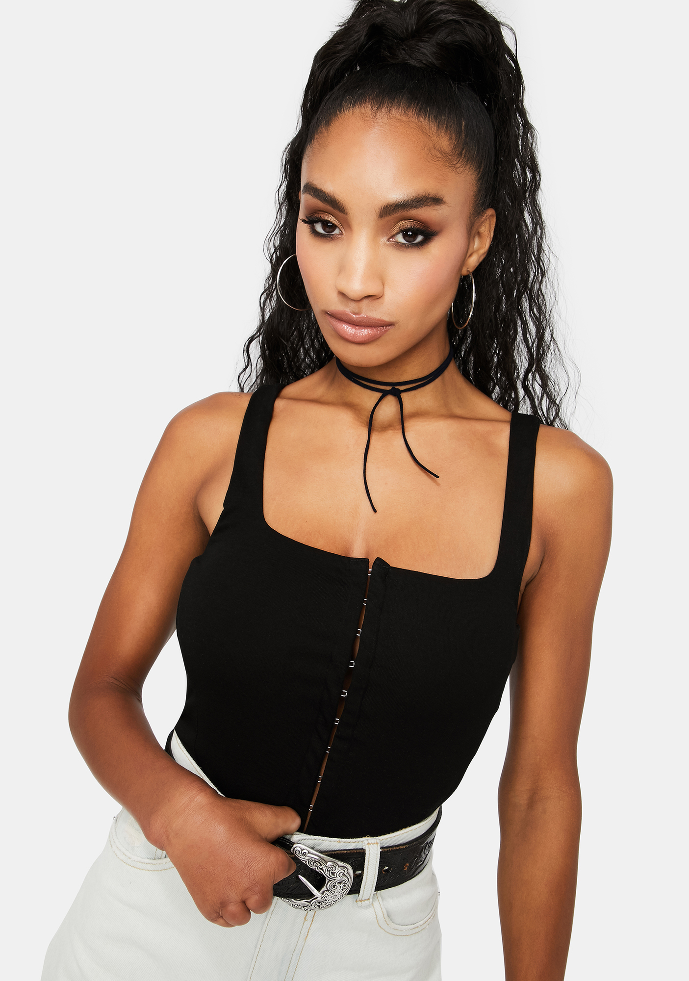 Hook And Eye Tank Corset Top Black Dolls Kill