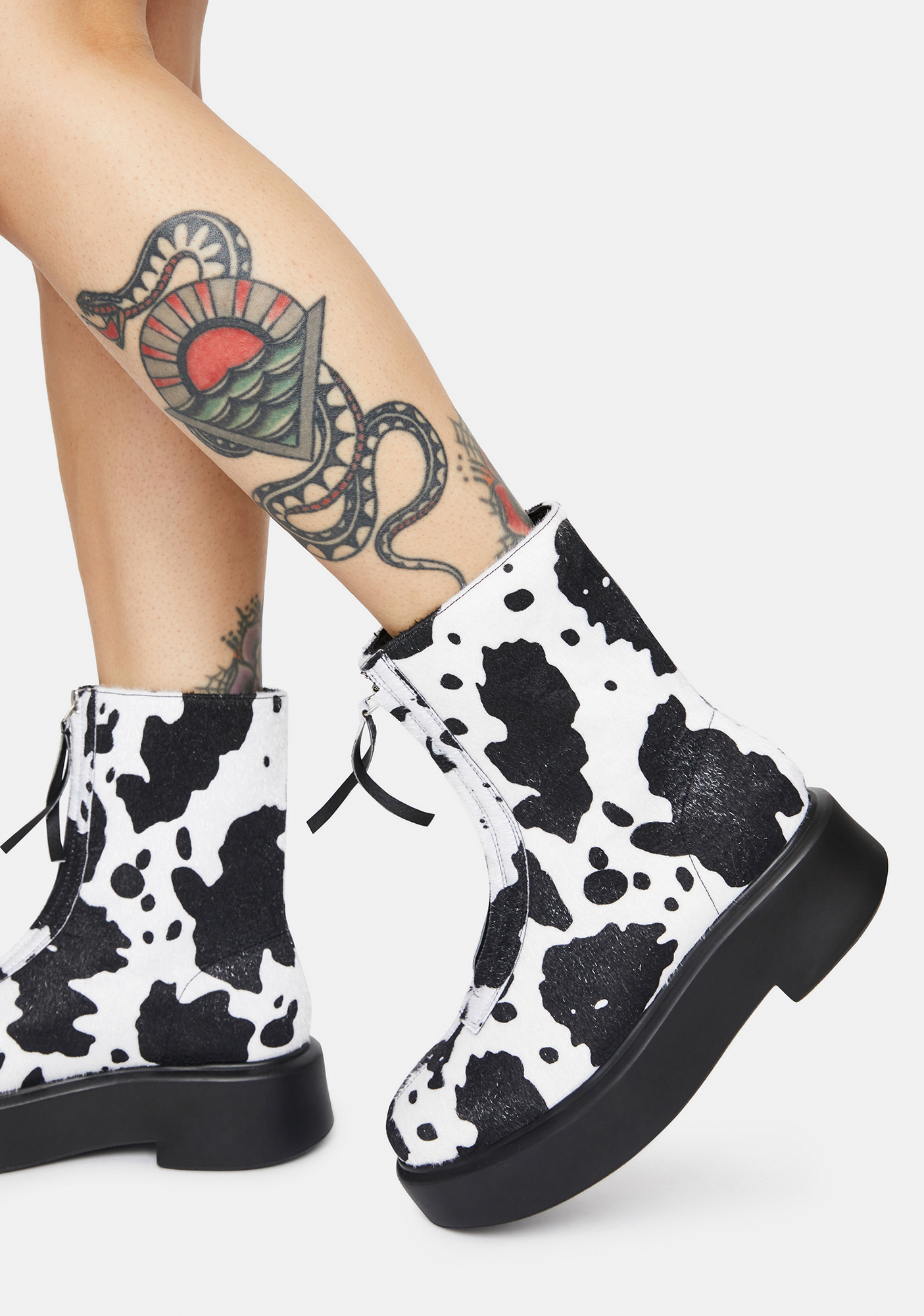 Public Desire Cow Print Leoni Zip Up Ankle Boots | Dolls Kill
