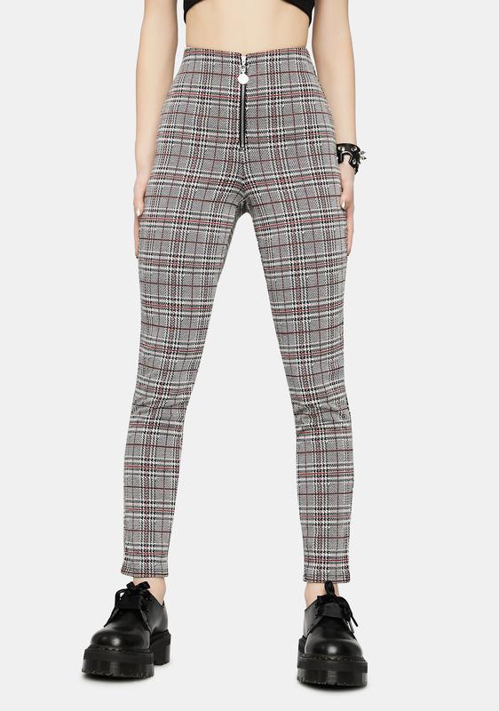 plaid skinny fit high rise pants