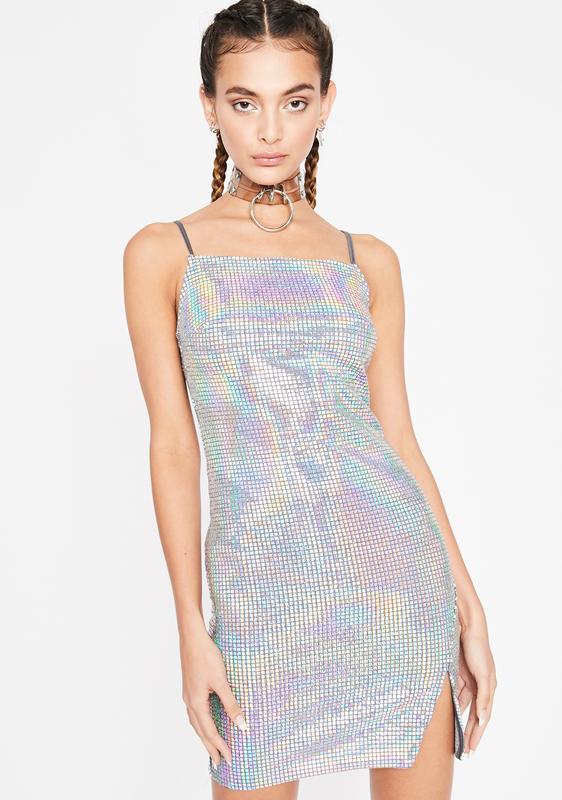 Disco Side Slit Holographic Mini Dress ...