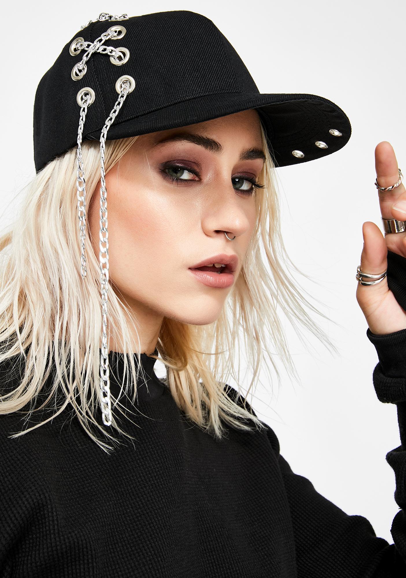 Chain Lace Up Baseball Hat Black | Dolls Kill