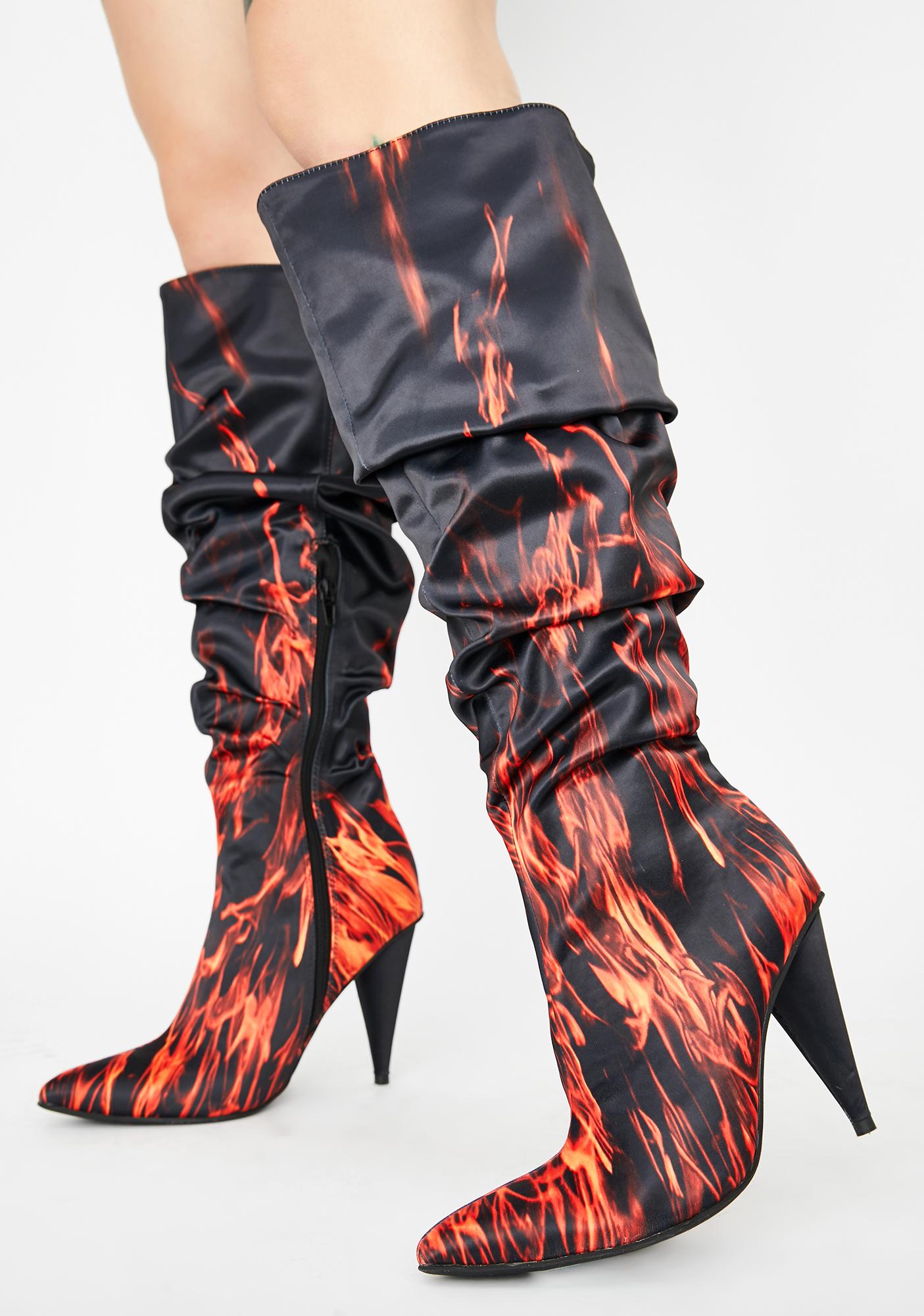 Horoscopez Flame Knee High Boots Black Dolls Kill