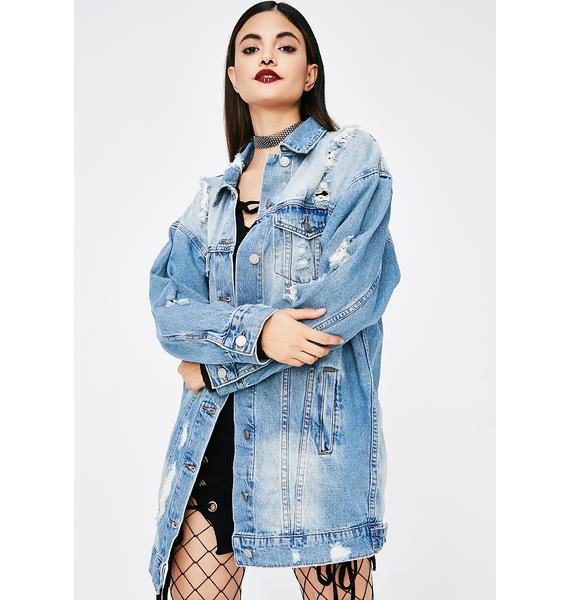 black longline distressed denim jacket