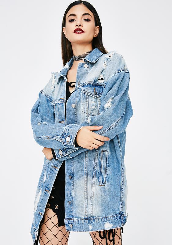 longline distressed denim jacket