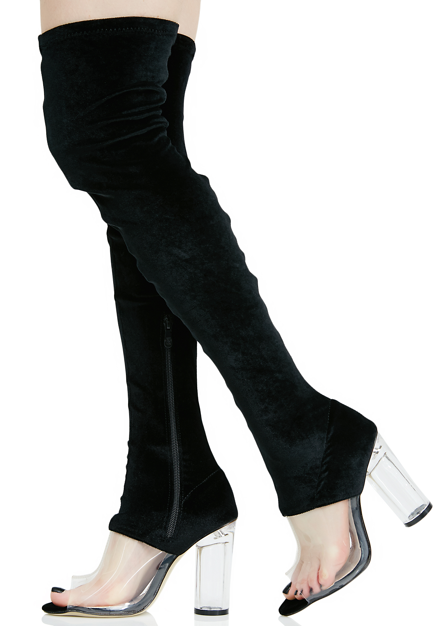 perspex thigh high boots