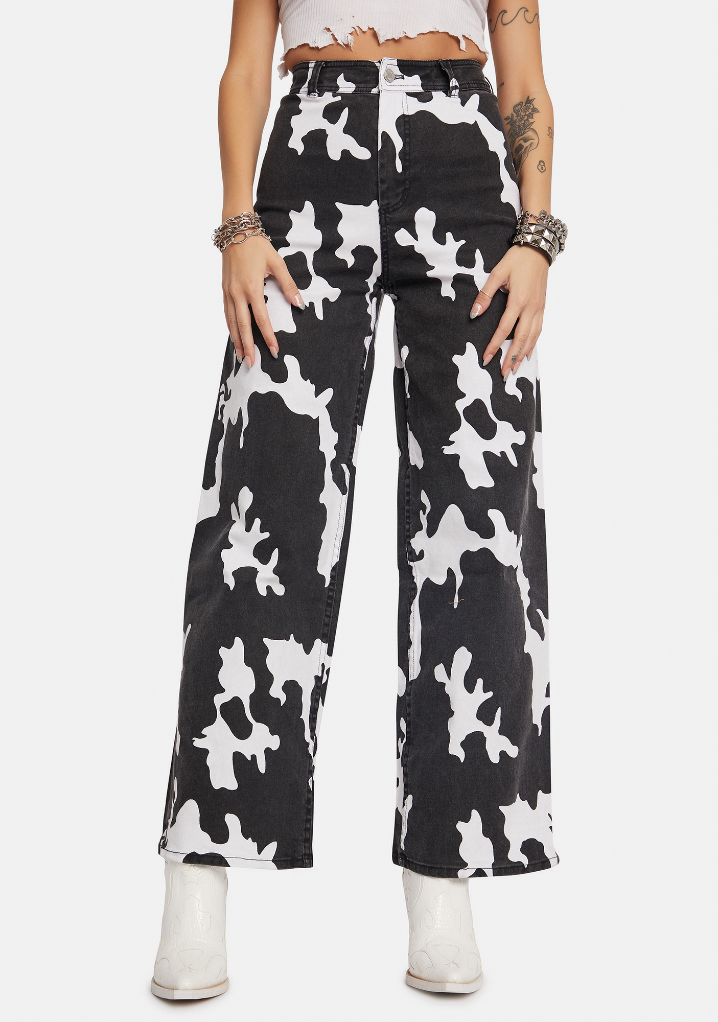 cow print wide leg jeans