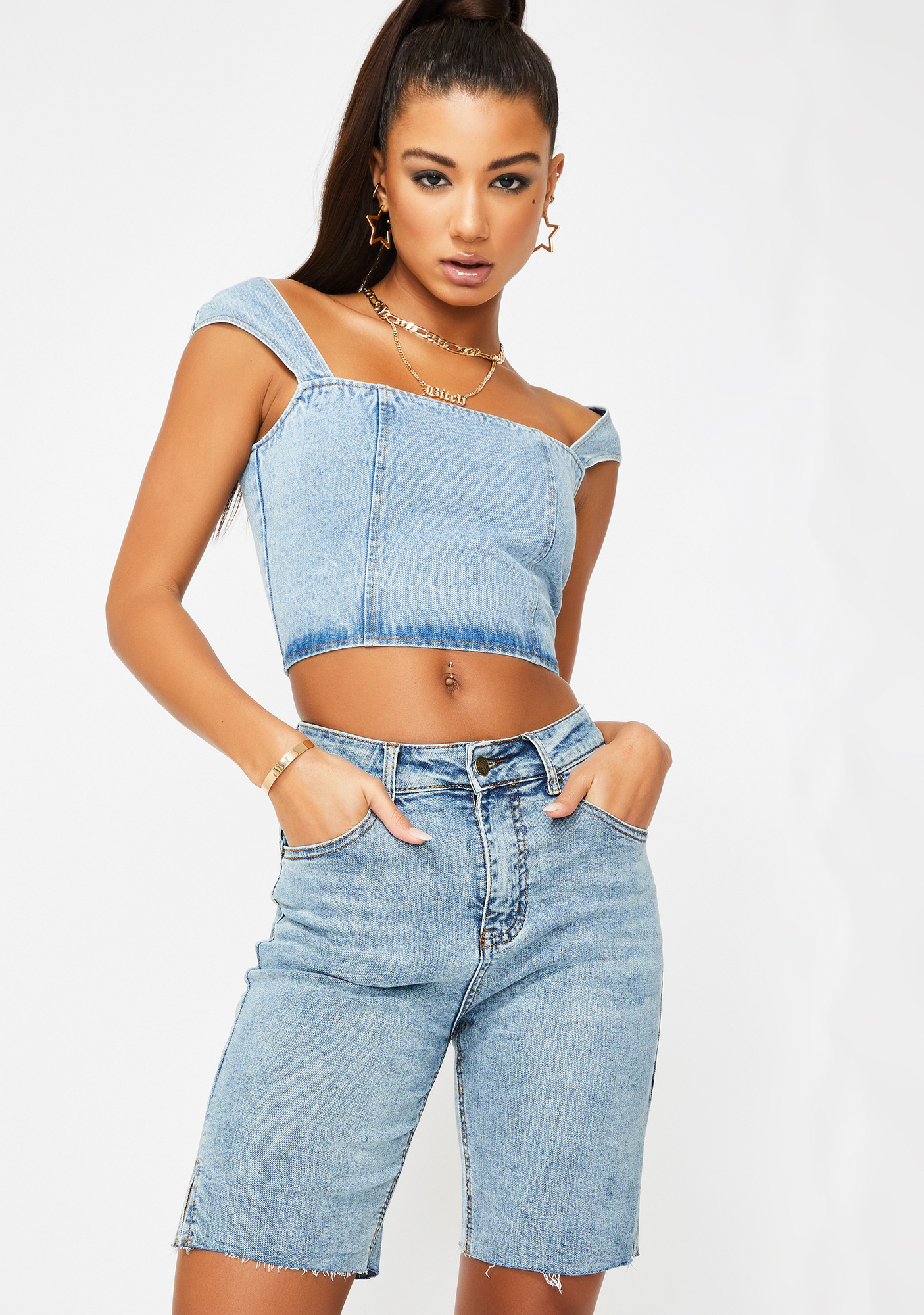 Lioness Light Denim Fine Thang Shorts | Dolls Kill