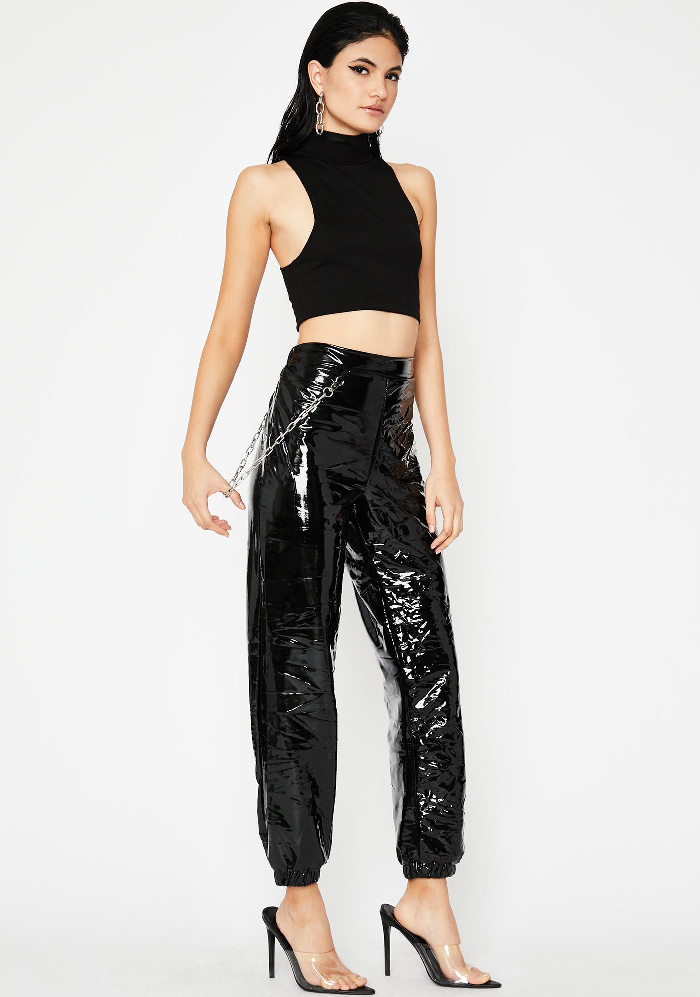 High Rise Chain Vinyl Joggers | Dolls Kill