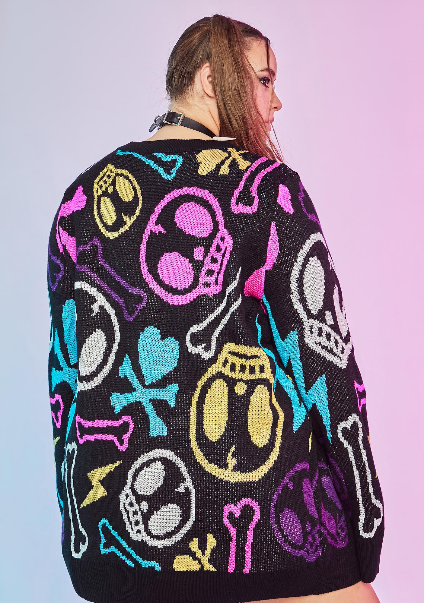 Dolls Kill X Tokidoki Plus Size Adios Skull Intarsia Knit Cardigan