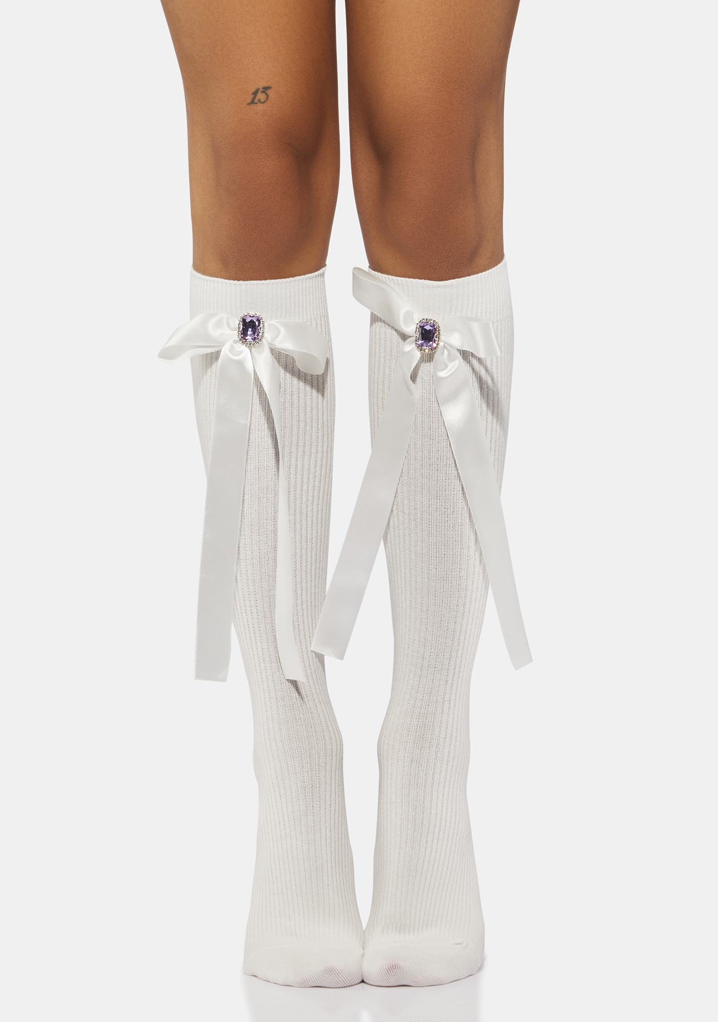 Knee High Ribbed Socks With Satin Bows White Dolls Kill