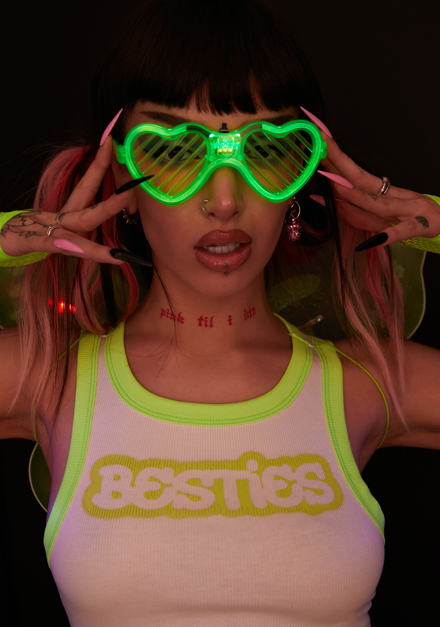 Light Up Shutter Heart Glasses Neon Green Dolls Kill
