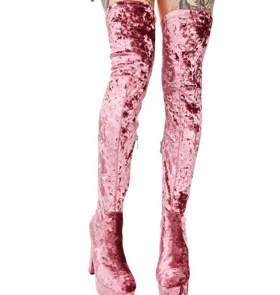 Pink Velvet Thigh High Boots Dolls Kill