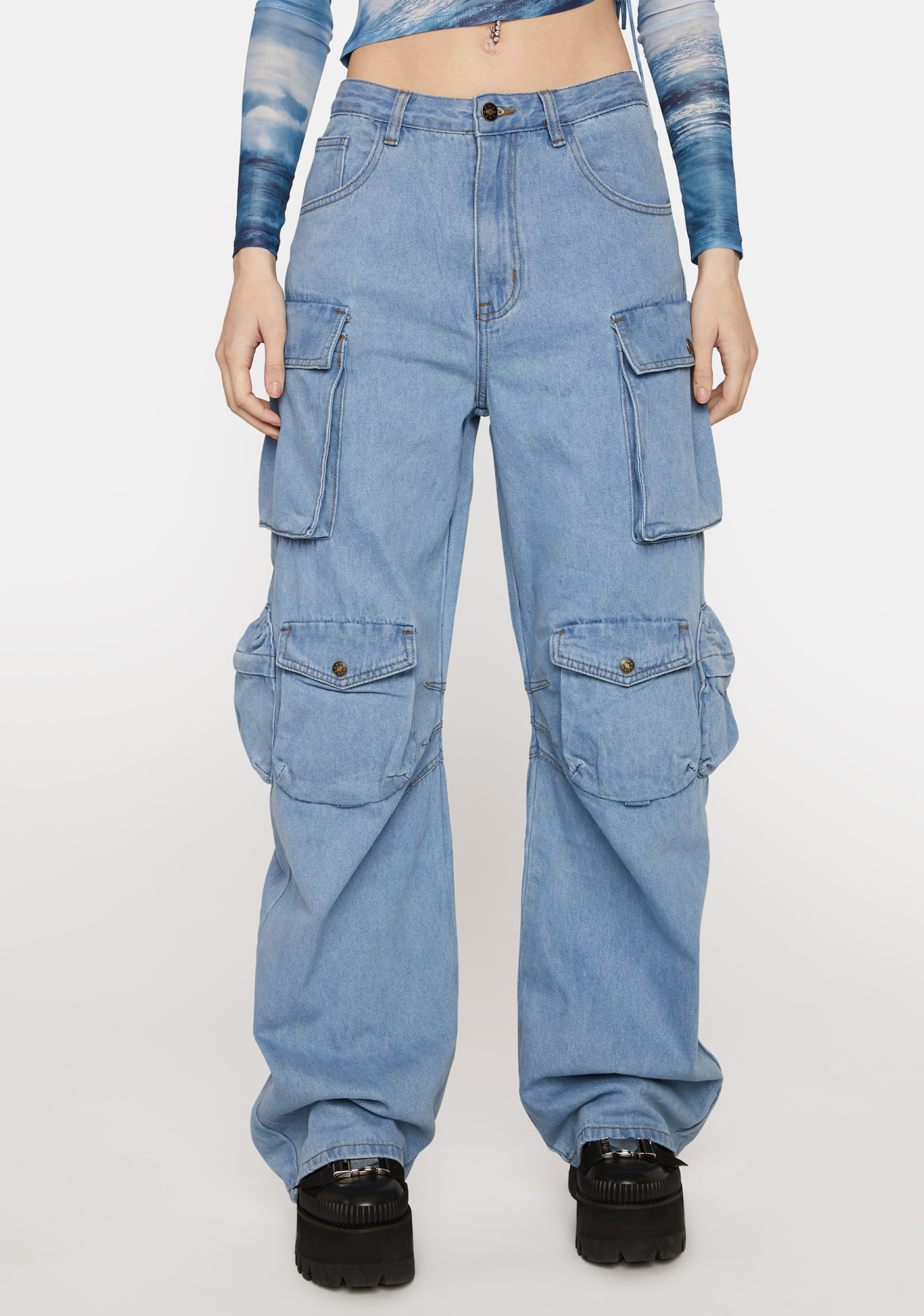 Lioness Belle Cargo Pants - Blue Denim | Dolls Kill